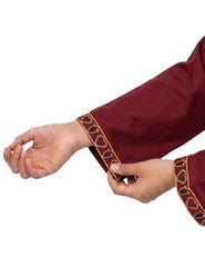 Plum Khaddar Maroon Colour embroidered with Golden & Blue Threads on 2pc stitched suit for Girls.