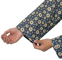 Plum Khaddar Grey colour printed Yellow & Blue flowers with Blue buttons on 2pc stitched suit for Girls
