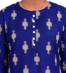 Plum Khaddar Dark Blue Colour Printed Off- White Patterns with White Buttons on 2pc stitched suit for Girls.