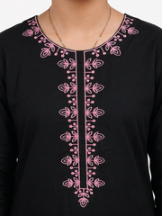 Plum 100 % Cotton Lawn  Black Colour Embroidered with Pink threads on 2pc Sitched Suit for Girls