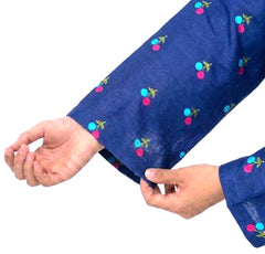 Plum Khaddar Blue Colour printed Pink Blue Flowers with Green buttons on 2pc stitched suit for Girls