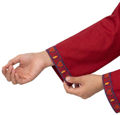 Plum Khaddar  Light Maroon Colour embroidered with Mustard & Purple threads on 2pc stitched suit for Girls.