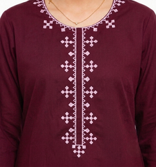 Plum Lawn Maroon Colour Embroidered with Light Pink threads on 2pc Sitched Suit for Girls