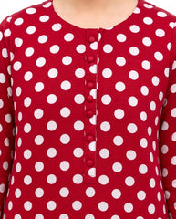 Plum Khaddar Pink colour printed White Dots with Pink buttons on 2pc stitched suit for Girls.