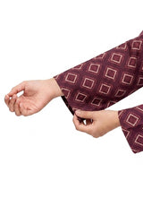 Plum Lilen (imported fabric) Burgundy Colour White Patterns with Burgundy buttons on 2pc stitched suit for Girls.