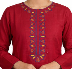 Plum Khaddar  Light Maroon Colour embroidered with Mustard & Purple threads on 2pc stitched suit for Girls.