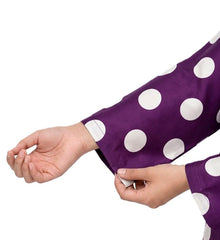 Plum Lilen (imported Fabric) Purple colour printed White Dots with White buttons on 2pc stitched suit for Girls.