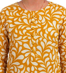 Plum Khaddar Mustard Colour printed White Patterns with Mustard buttons on 2pc stitched suit for Girls.