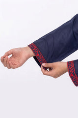 Plum Khaddar Dark Blue Colour embroidered with Red threads on 2pc stitched suit for Girls.