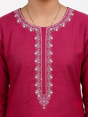 Plum Lawn Dark Pink Colour Embroidered with White threads on 2pc Sitched Suit for Girls