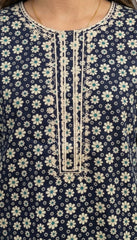 Plum Khaddar Black Colour printed Beige flowers embroidered with Beige threads on 2pc stitched suit for Girls