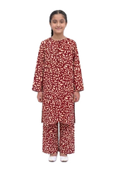 Plum Khaddar Printed Maroon leaves with Maroon buttons on 2pc Sitched Suit for Girls