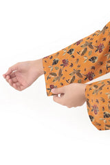 Plum Digital Lawn Mustard Colour Printed Red Olive Biege Flowers On 2 pc stitched suit For Girls.