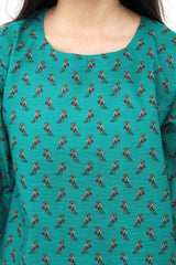 Plum Premium Khaddar Green Colour Printed Red White Mustard Flowers On 2 pc Stitched suit For Girls