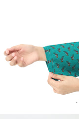 Plum Premium Khaddar Green Colour Printed Red White Mustard Flowers On 2 pc Stitched suit For Girls