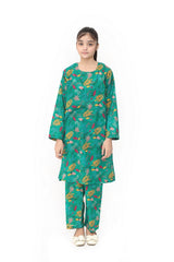 Plum Digital Lawn Green Colour Printed Yellow Pink White Flowers On 2 pc stitched suit For Girls.
