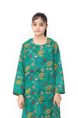 Plum Digital Lawn Green Colour Printed Yellow Pink White Flowers On 2 pc stitched suit For Girls.