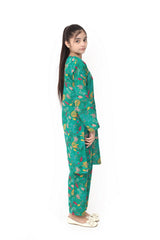 Plum Digital Lawn Green Colour Printed Yellow Pink White Flowers On 2 pc stitched suit For Girls.