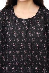 Plum Premium Khaddar Black Colour Printed Purple Green Flowers On 2 pc Stitched suit For Girls