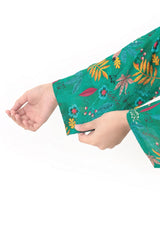 Plum Digital Lawn Green Colour Printed Yellow Pink White Flowers On 2 pc stitched suit For Girls.