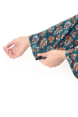 Plum Digital Lawn Blue  Colour Printed Mustard Sky Blue White Leaves Flowers On 2 pc stitched suit For Girls.