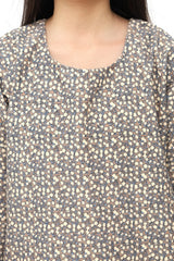 Plum Premium Kotrai ( Imported Fabric ) Light Brown Colour Printed Off WhIte Blue Flowers On 2 pc Stitched suit For Girls