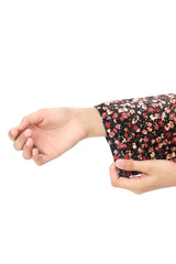 Plum Premium Kotrai ( Imported Fabric ) Black Colour Printed Pink Off White Green Flowers On 2 pc Stitched suit For Girls