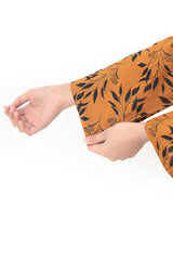 Plum Digital Lawn Mustard Brown Colour Printed Black Flowers On 2 pc stitched suit For Girls.