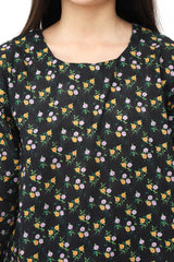 Plum Premium Khaddar Black Colour Printed Yellow Lavender Green Flowers On 2 pc Stitched suit For Girls