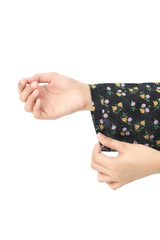 Plum Premium Khaddar Black Colour Printed Yellow Lavender Green Flowers On 2 pc Stitched suit For Girls