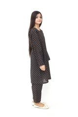 Plum Premium Khaddar Black Colour Printed Golden Motifz On 2 pc Stitched suit For Girls