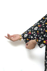Plum Digital Lawn Black Colour Printed Pink White Yellow Flowers with Purple Buttons on 2 Pc stitched suit for Girls