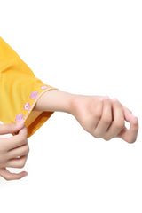 Plum 100% Fine Cotton Mustard Colour Embroidered Purple White threads On 2 pc suit For Girls.