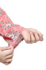 Plum Fine Lawn Peach Orange Colour Printed Yellow Green Patterns On 2 pc suit For Girls.
