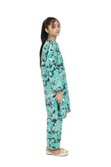 Plum Digital Cotton Lawn Green Colour Printed White Light Green Patterns Embelished Green Tassels & Laces on 2 Pc stitched suit for Girls.
