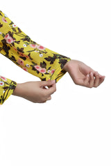 Plum Fine Lawn Lime Yellow Colour Printed Pink Peach Flowers Embroidered Pink threads On 2 pc suit For Girls.