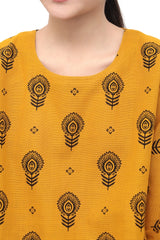 Plum Premium Khaddar Mustard Colour Printed Black Floral Patterns On 2 pc Stitched suit For Girls