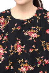 Plum Premium Khaddar Black Colour Printed Pink White Olive Flowers On 2 pc Stitched suit For Girls