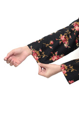 Plum Premium Khaddar Black Colour Printed Pink White Olive Flowers On 2 pc Stitched suit For Girls