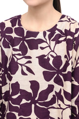 Plum Premium Khaddar Light Beige Colour Printed Purple Flowers On 2 pc Stitched suit For Girls