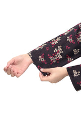 Plum Premium Khaddar Black Colour Printed Biege Dark Pink Flowers On 2 pc Stitched suit For Girls