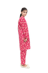 Plum Premium Khaddar Pink Colour Printed Off White Flowers On 2 pc Stitched suit For Girls