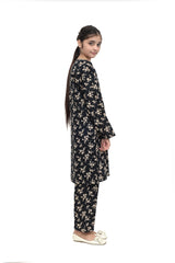 Plum Premium Khaddar Black Colour Printed Off White Flowers On 2 pc Stitched suit For Girls