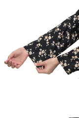 Plum Premium Khaddar Black Colour Printed Off White Flowers On 2 pc Stitched suit For Girls