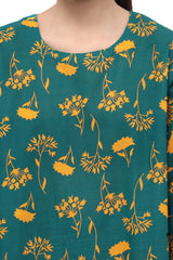 Plum Premium Khaddar Teal Colour Printed Yellow Patterns On 2 pc Stitched suit For Girls