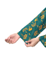 Plum Premium Khaddar Teal Colour Printed Yellow Patterns On 2 pc Stitched suit For Girls