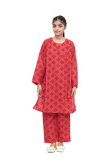 Plum Premium Khaddar Rust Colour Printed Yellow Black Patterns On 2 pc Stitched suit For Girls