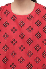 Plum Premium Khaddar Rust Colour Printed Yellow Black Patterns On 2 pc Stitched suit For Girls