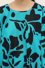 Plum Digital Lawn Sea Green Colour Printed Black Flowers On 2 pc stitched suit For Girls.