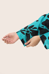 Plum Digital Lawn Sea Green Colour Printed Black Flowers On 2 pc stitched suit For Girls.